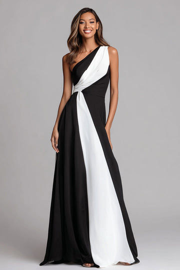 Noir et blanc Une ligne Une épaule longue Robe formelle